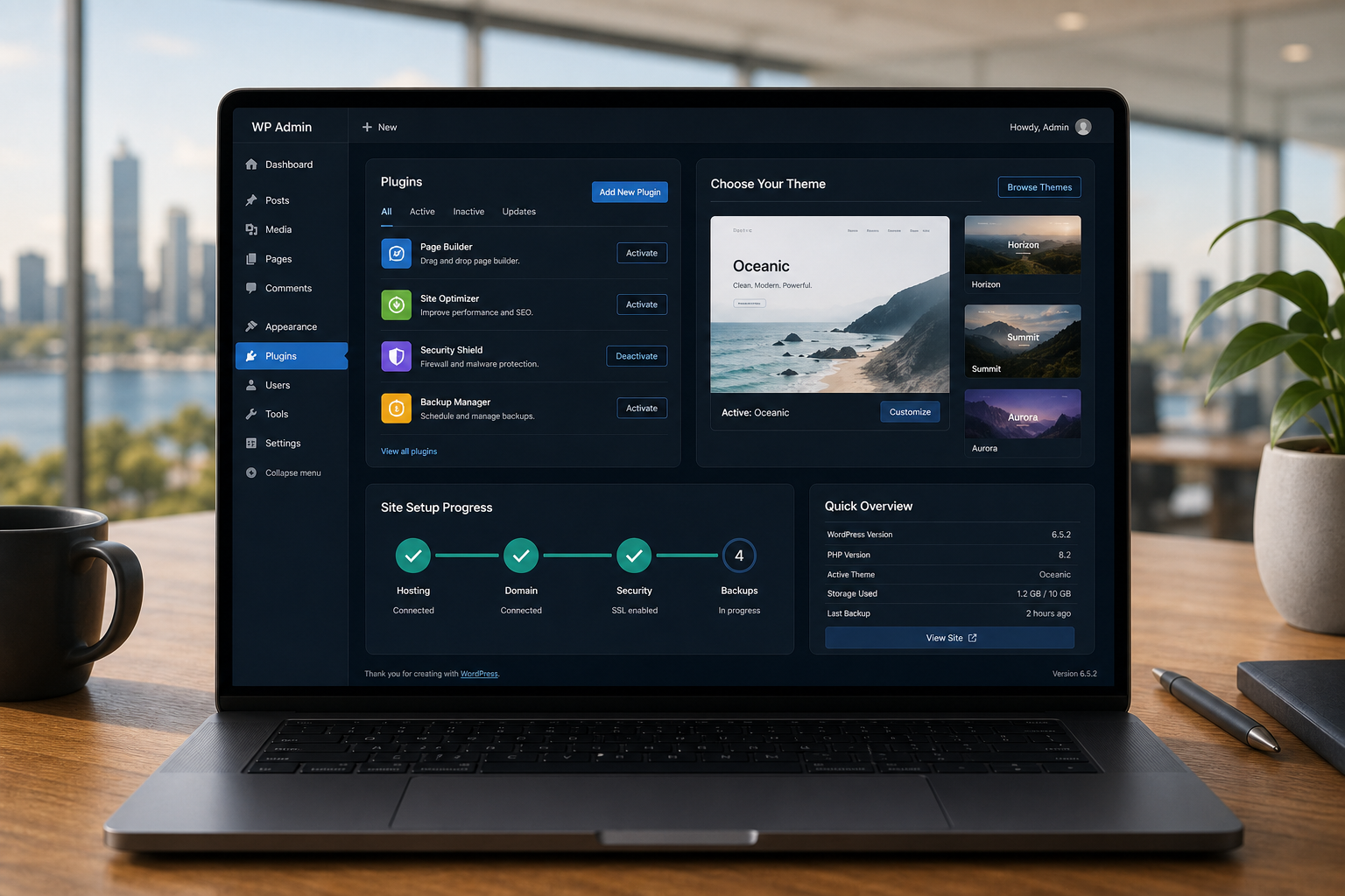 WordPress dashboard setup screen for a Perth small business website