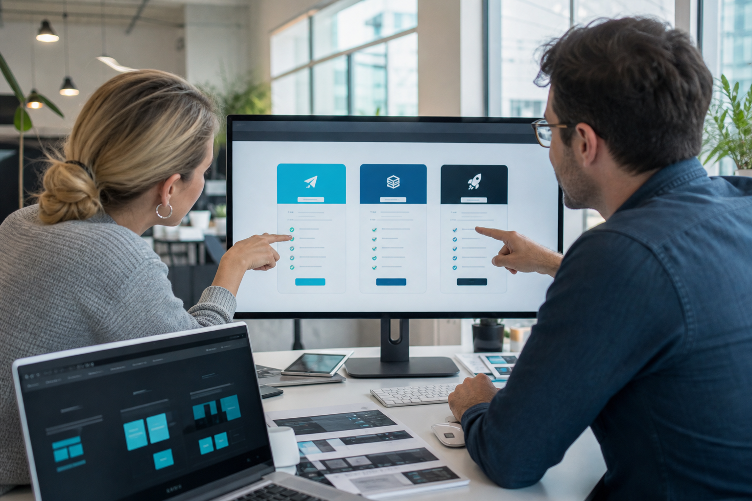 Website designers reviewing cost tiers for a Perth business website