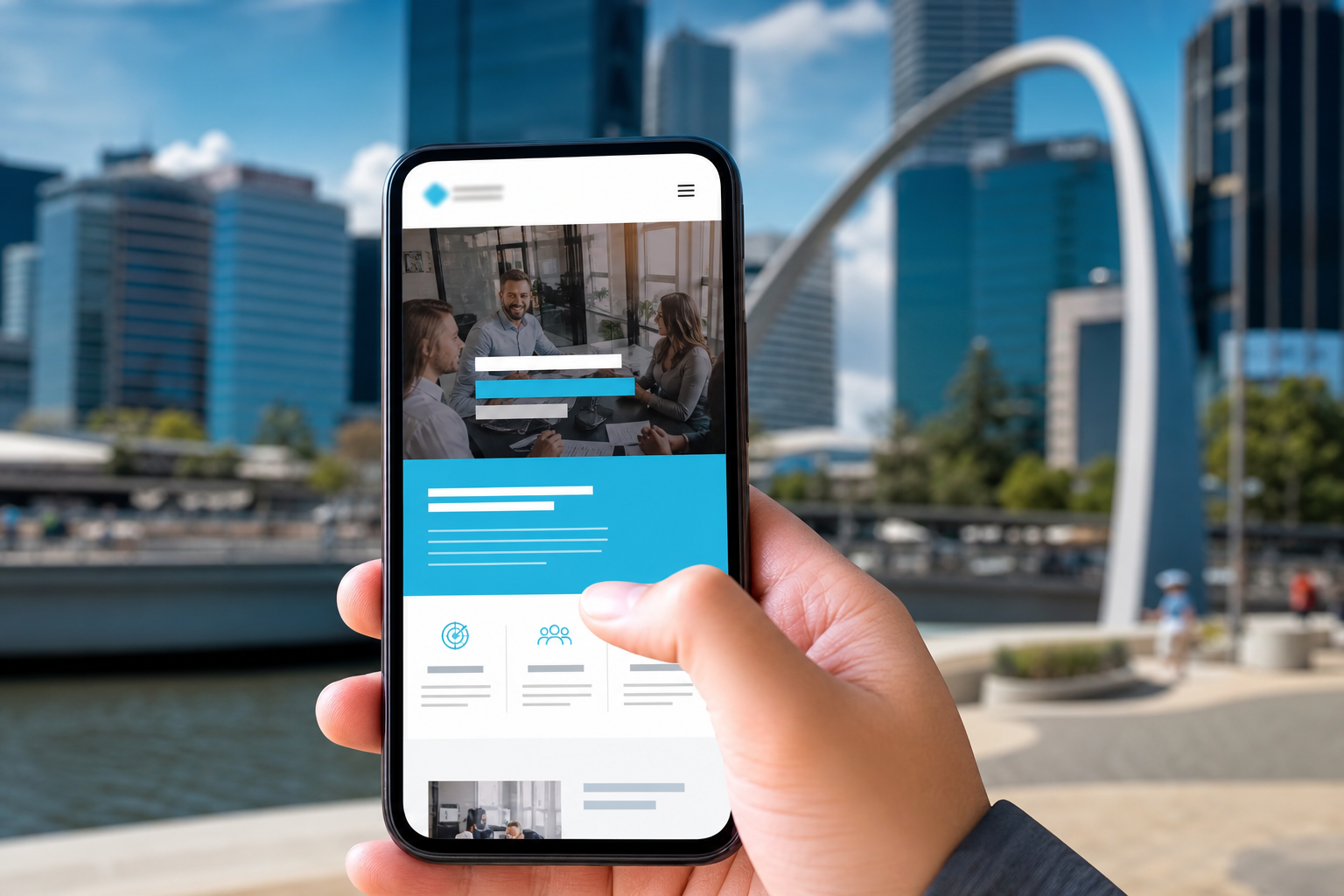 Mobile-friendly website design displayed on a phone for a Perth business