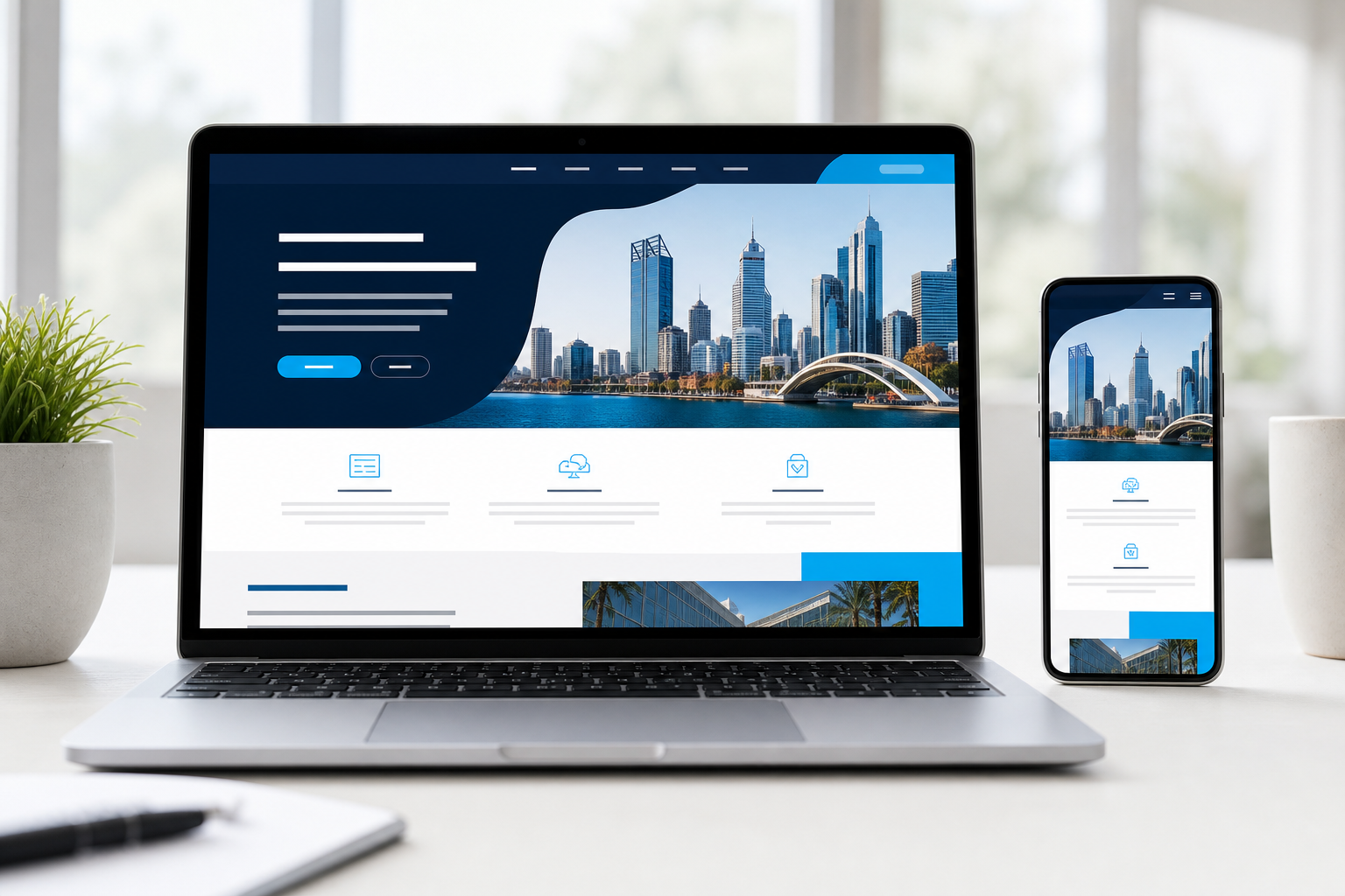 Responsive Perth web design mockup on laptop and smartphone