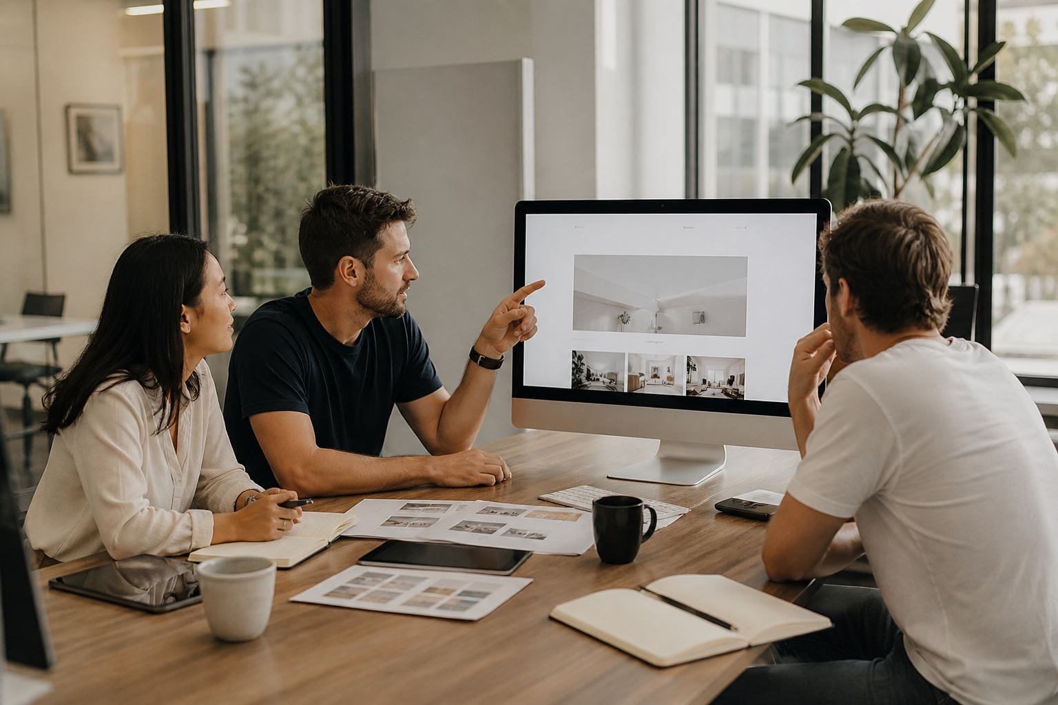 Team collaborating on landing page design ideas