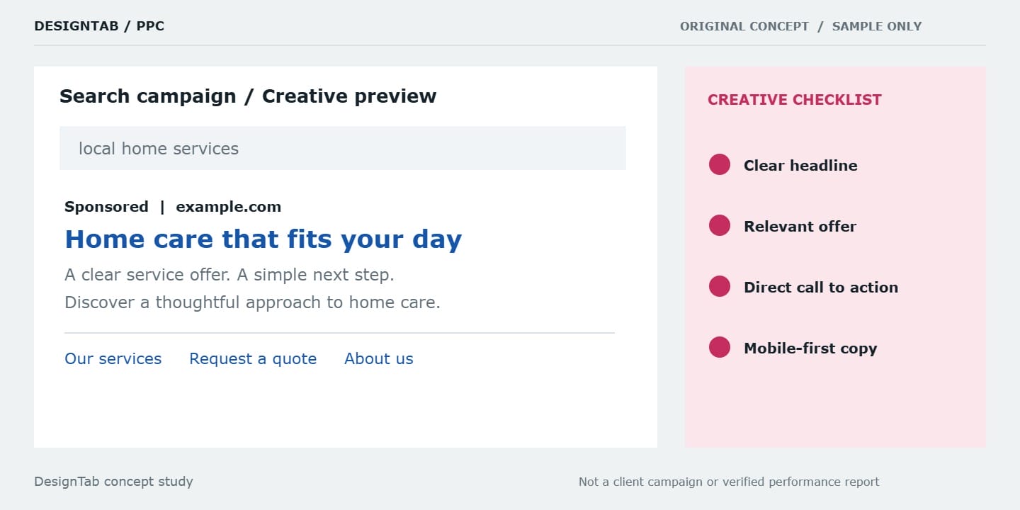 Search Ad Preview - original concept sample, not client work