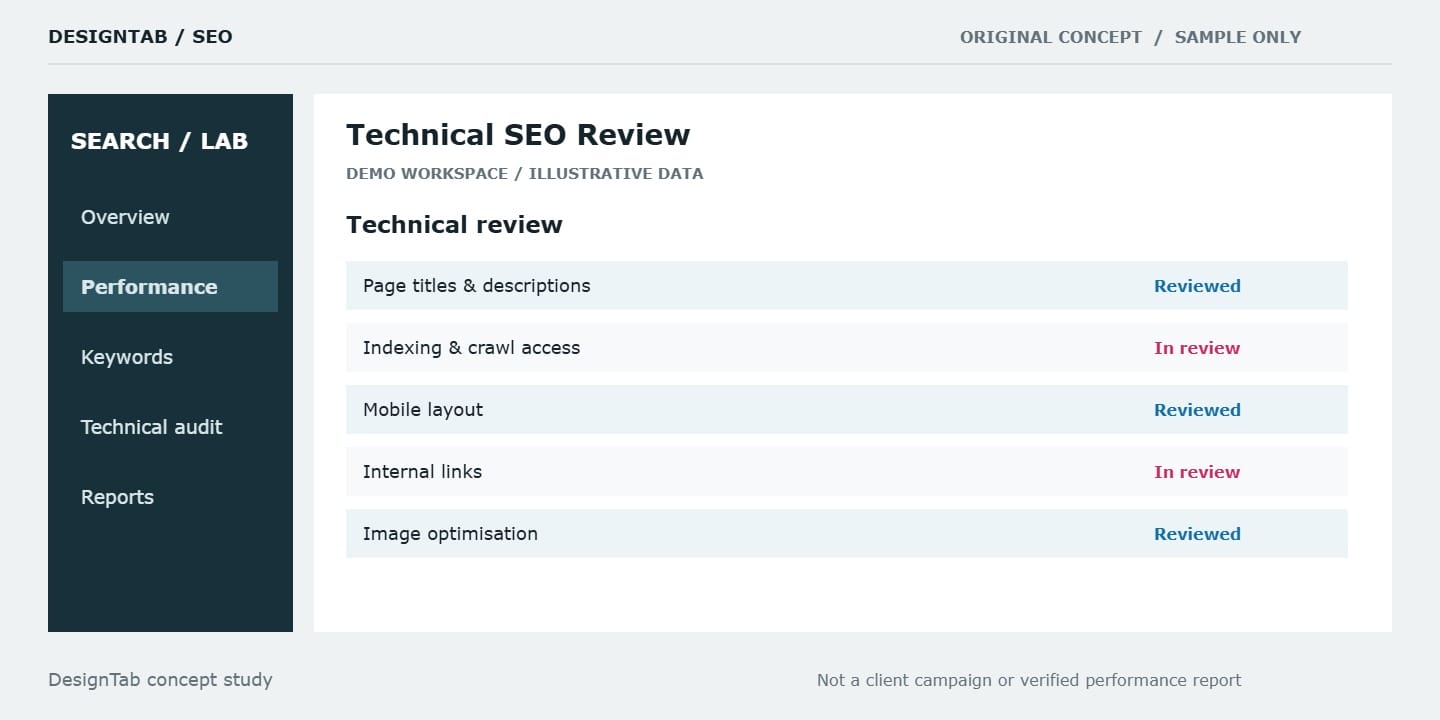 Technical SEO Review - original concept sample, not client work