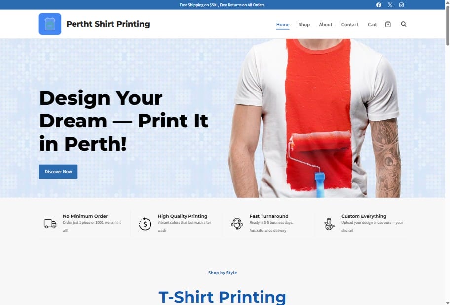 Perth T-Shirt Printing website design