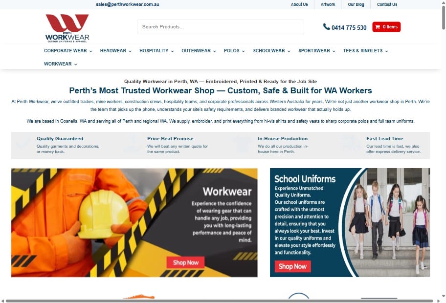 Perth Workwear website design