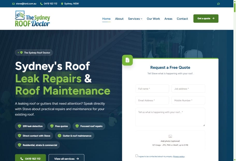 The Sydney Roof Doctor website design