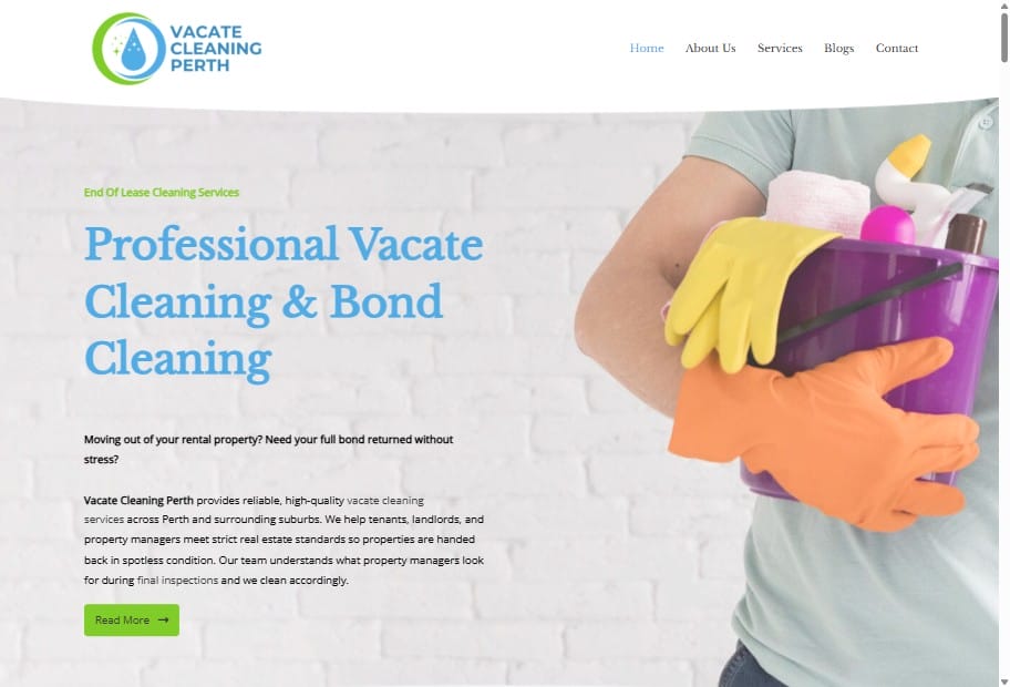 Vacate Cleaning Perth website design
